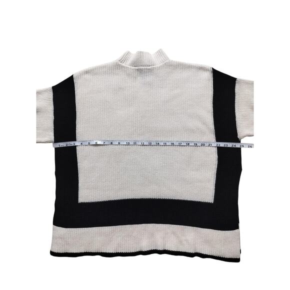 New Ann Taylor women poncho sweater Top colorblock pattern cream black size XSP - Picture 8 of 9